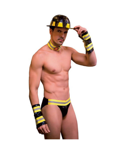 FIREMAN SUIT 4 PCS BLACK ONE SIZE