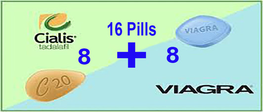 Combo Viagra Sildenafil Tablets 100mg  + Cialis Tadalafil 20mg (8pills + 8pills) 16 Pcs