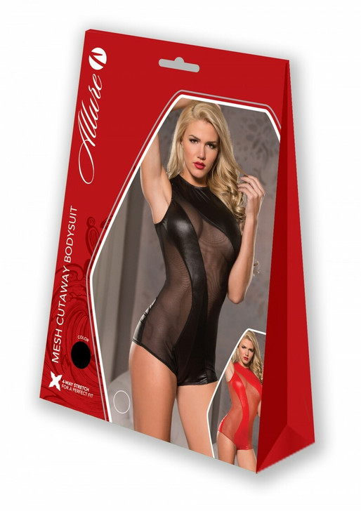 Mesh Cutaway Bodysuit Red