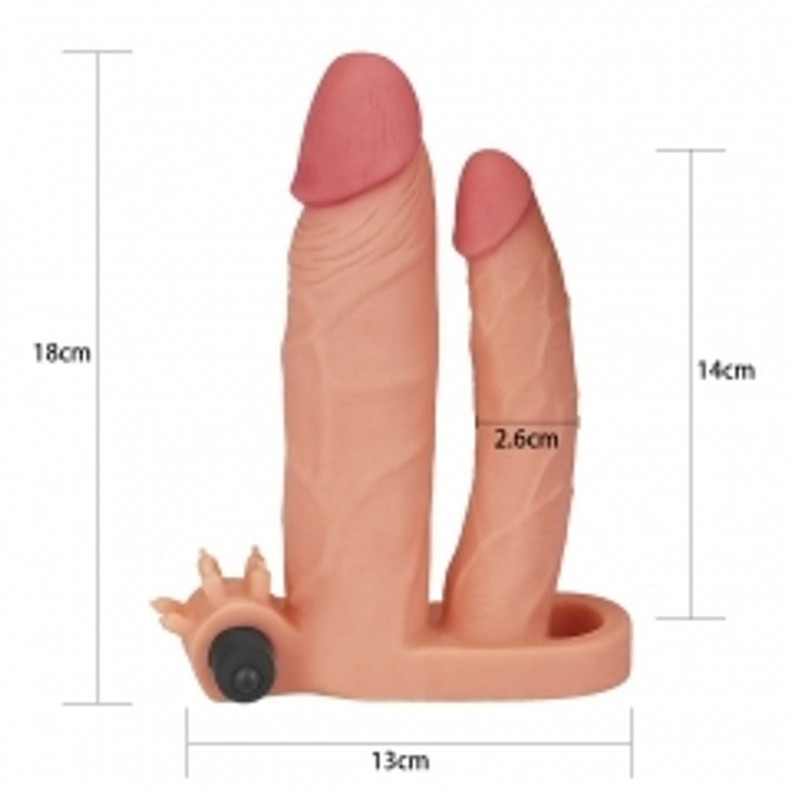 Add 2″ Pleasure X Tender Vibrating Double Penis Sleeve Flesh