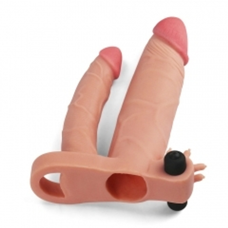 Add 2″ Pleasure X Tender Vibrating Double Penis Sleeve Flesh