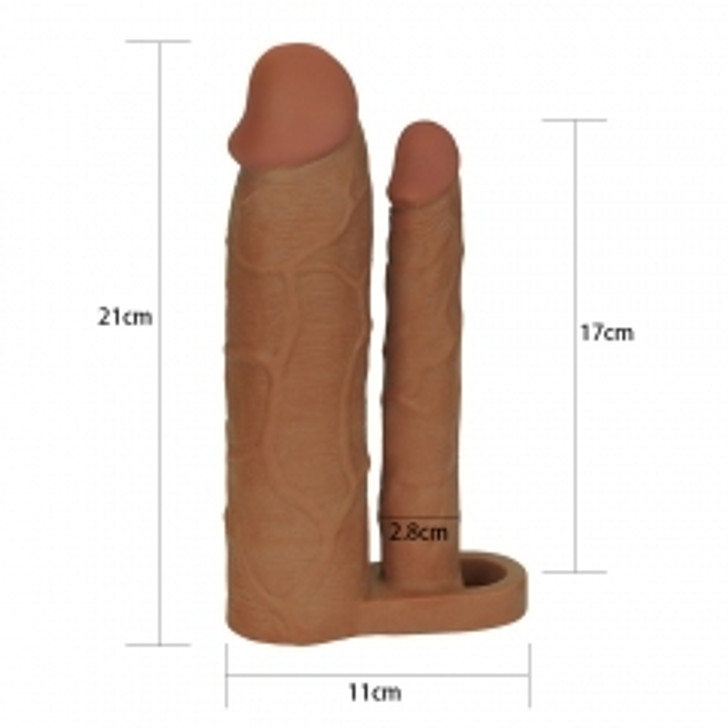 Add 3″ Pleasure X Tender Double Penis Sleeve Brown