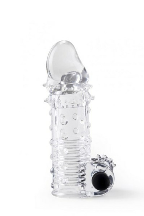 Transparent vibrating penis sleeve with pimples from Virgite