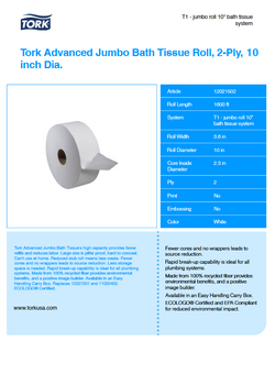 Jumbo Toilet Tissue Roll, White, 3.55" x 1600'
