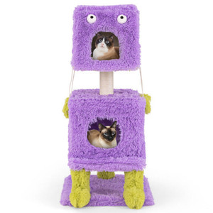 Cute Monster-Themed Cat Tower with 2 Private Condos for Small Place-Purple B593-PV10189