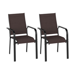 Patio Dining Chairs Set of 2/4/6 Stackable Outdoor Armchairs-Set of 2 - Color: Coffee - Size: Set o D681-NP13155CF-2