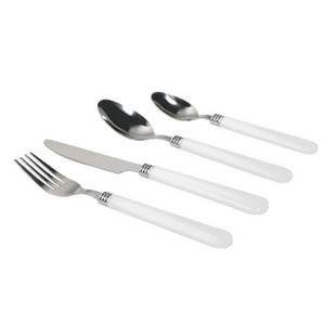 Gibson Sensations II 16 Piece Stainless Steel Flatware Set with White Handles and Chrome Caddy D970-53382.16