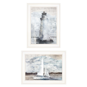 Set Of Two Lighthouse Sailboat 1 White Framed Print Wall Art N270-407079