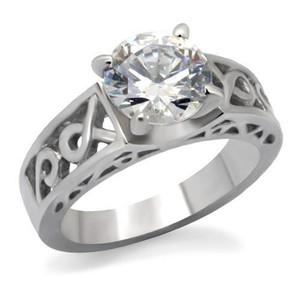 TK069 - High polished (no plating) Stainless Steel Ring with AAA Grade CZ  in Clear A874-TK069