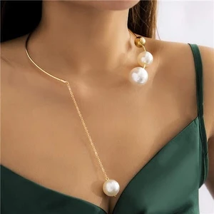 Big Pearl Pendant Unique Design Open-end Women Wholesale Choker Necklace - Golden A392-fane7386