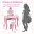 Kid Vanity Table Stool Set with Oval Rotatable Mirror-Pink B593-HY10089