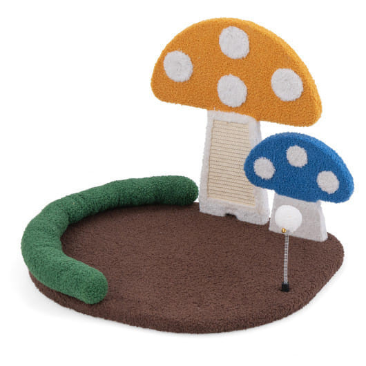 Mushroom Cat Bed Cat Claw Scratcher with Wide Bed and Sisal Scratch Panel-Multicolor B593-PV10235
