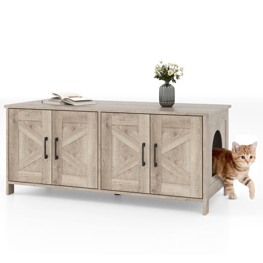Cat Litter Box Enclosure for 2 Cats Modern Kitty Litter Box Furniture Hidden-Oak B593-PV10245