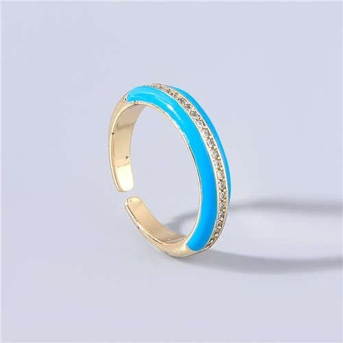 Wholesale Jewelry Candy Color Rhinestone Inlaid Design Women Open-end Costume Ring - Blue A392-fari0939