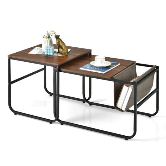 Set of 2 Nesting Coffee Tables with Side Pocket for Living Room Bedroom-Rustic Brown - Color: Rusti D681-JV10246CF