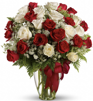 Love's Divine Premium Mother's Day Bouquet - 16 Red and 12 White Roses | Salvy the Florist