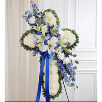 Faithful Blessings Blue and White Standing Cross | Salvy the Florist Faithful Blessings Blue and White Standing Cross | Salvy the Florist