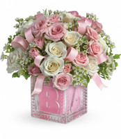 Baby's First Block by Teleflora - Pink | Salvy the Florist Baby's First Block by Teleflora - Pink | Salvy the Florist
