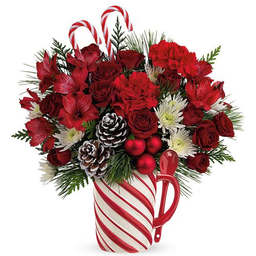 Teleflora's Send a Hug Sweet Stripes Holiday Mug | Salvy the Florist