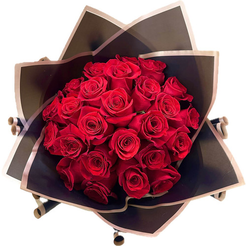 Romantic Reds: 25 Red Roses (No Baby's Breath) in Deluxe Wrap | Salvy the Florist