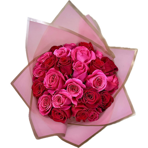 25 Mixed Red and Hot Pink Roses (No Baby's Breath) in Deluxe Wrap For Mother's Day | Salvy the Florist