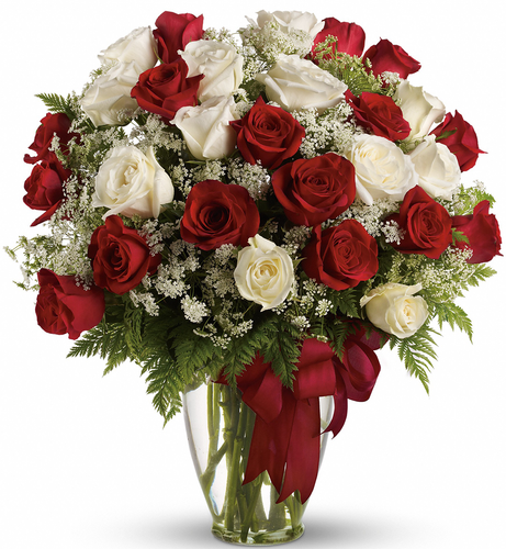 Love's Divine Premium Valentine's Day Bouquet - 16 Red and 12 White Roses |  Salvy the Florist