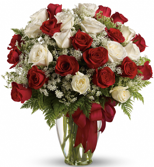 Love's Divine Premium Bouquet of red and white roses