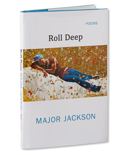 32 Bar Blues Major Jackson - Roll Deep, poetry book cover featuring a child lying on a floral bedspread in a garden setting.