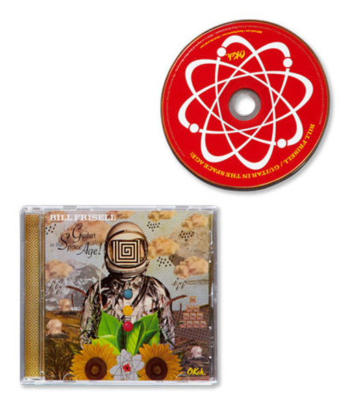 32 Bar Blues Bill Frisell - Guitar in the Space Age, music CD and disc, album cover art featuring a surreal astronaut figure with sunflower and green leaf illustrations and space-themed background.