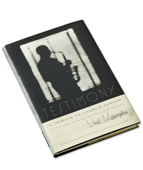 32 Bar Blues Yusef Komunyakaa - Testimony, music album with a silhouette of a saxophone player on the cover.