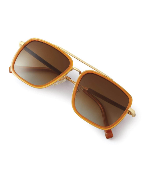 32 Bar Blues Speed Of Light sunglasses, stylish gold-framed sunglasses with brown tinted lenses.