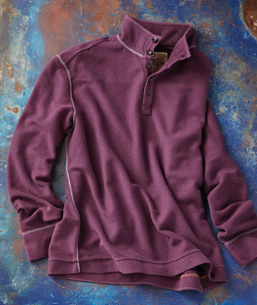 32 Bar Blues Let's Call It Swing, a purple long-sleeve shirt with a button-up collar and textured fabric.