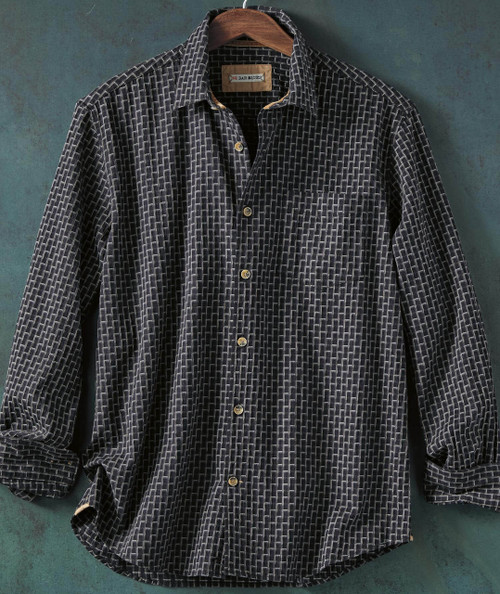 Mens shirt, fashionable long sleeve button-up shirt with a black and gray checkered pattern.