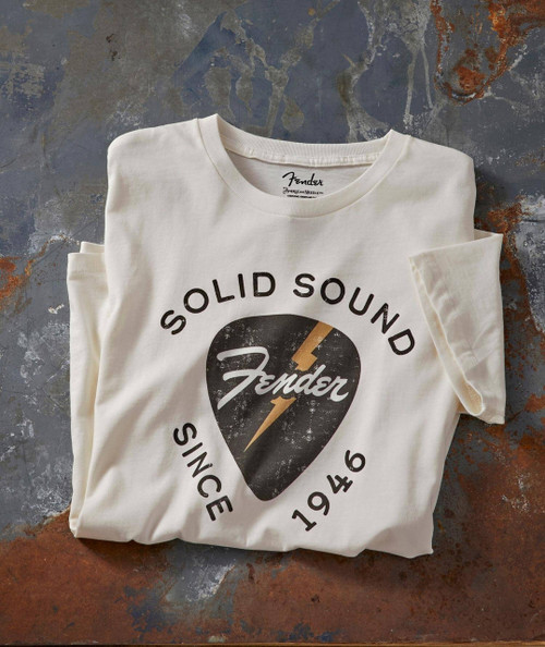 Solid Sender T-shirt, white casual T-shirt with vintage-style graphics and logo design.