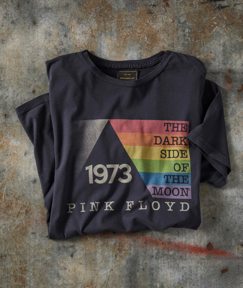 Spectrum vintage Pink Floyd 1973 The Dark Side of the Moon T-shirt with colorful pyramid design on dark fabric.