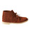 32 Bar Blues Jump Time, stylish brown suede ankle boot with colorful stitched vertical stripes and lace-up front.
