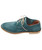 32 Bar Blues Walkin' Up Hip Street, stylish teal suede oxford shoe with beige laces and a tan sole.