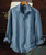 32 Bar Blues Diamond Mine shirt, blue patterned casual men's shirt with long sleeves and a front pocket.