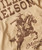 32 Bar Blues Midnight Rider, vintage-style graphic of a cowboy riding a horse, emphasizing a Western-themed design for music or fashion merchandise.