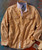 Early A.M. Attitude, tan vintage denim shirt with chest pockets and button-down front.