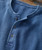 Very Yes, close-up of a blue textured men's sweater with a round neckline and button placket.