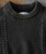 Need More, close-up of a knitted sweater with textured black and gray pattern and a ribbed collar.