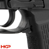 HK enhanced magazine release installed on HK USP pistol grip showing extended ambidextrous paddle control