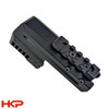 Front-side view of HKP HK Parts rail mount compensator for HK VP9 with ported design to reduce muzzle rise and felt recoil.