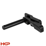 Angled view of HK enhanced mag release with extended shaft and textured paddle for improved grip and control