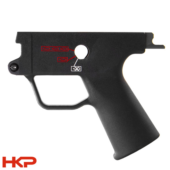 H&K MP5, 93/53/33, G3/91 (9mm, 5.56/.223, 7.62/.308) 3 Position (0,1,3 Pictogram) Universal Burst Trigger Housing - Clipped & Pinned