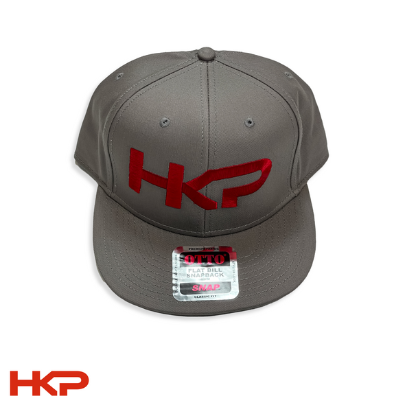 HKP Flat Brim Snapback Hat - Gray & Red