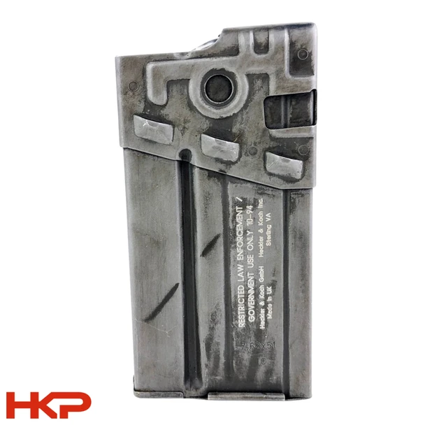 HK91, G3 Steel Magazine - 20 Round - Parkerized - Rare Factory LEO Marked - USED