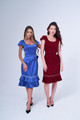 Coqueta Burgandi Pleated Midi Dress