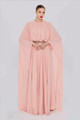 REVE Collection French Chiffon Dress with Elegant Hand Made Embroidery on the Waist - Soft Coral Color